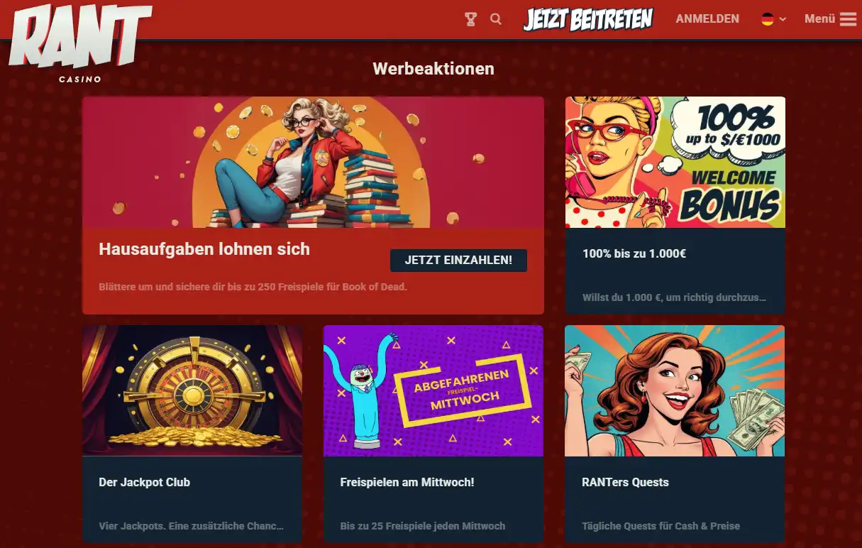 Aktuelle RANT Promotions- und Bonusübersicht