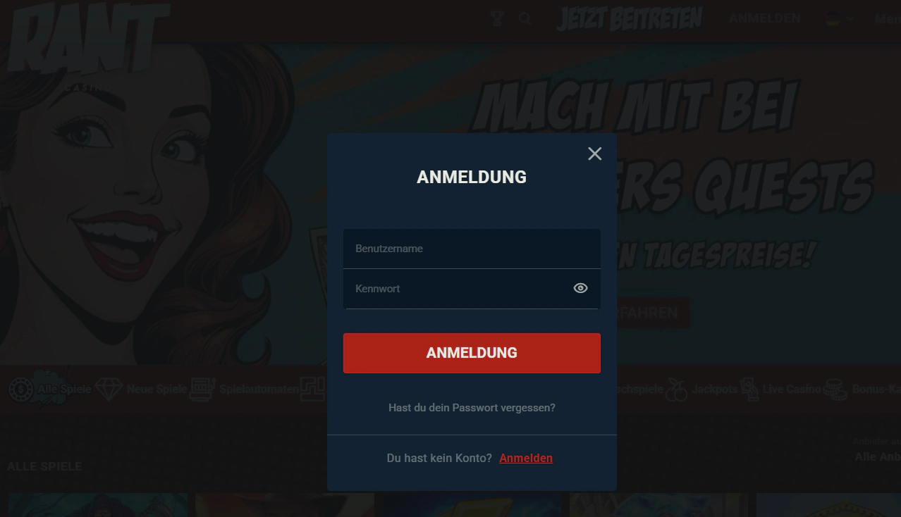 Aktuelles RANT Registrierungsformular