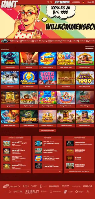 RANT Casino Website in einem mobilen Browser-Viewport